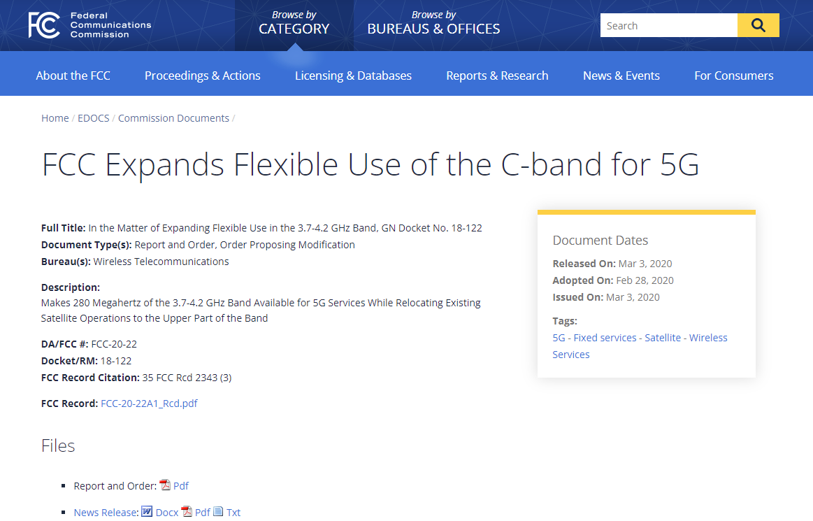 FCC Expands Flexible Use of the C-band for 5G